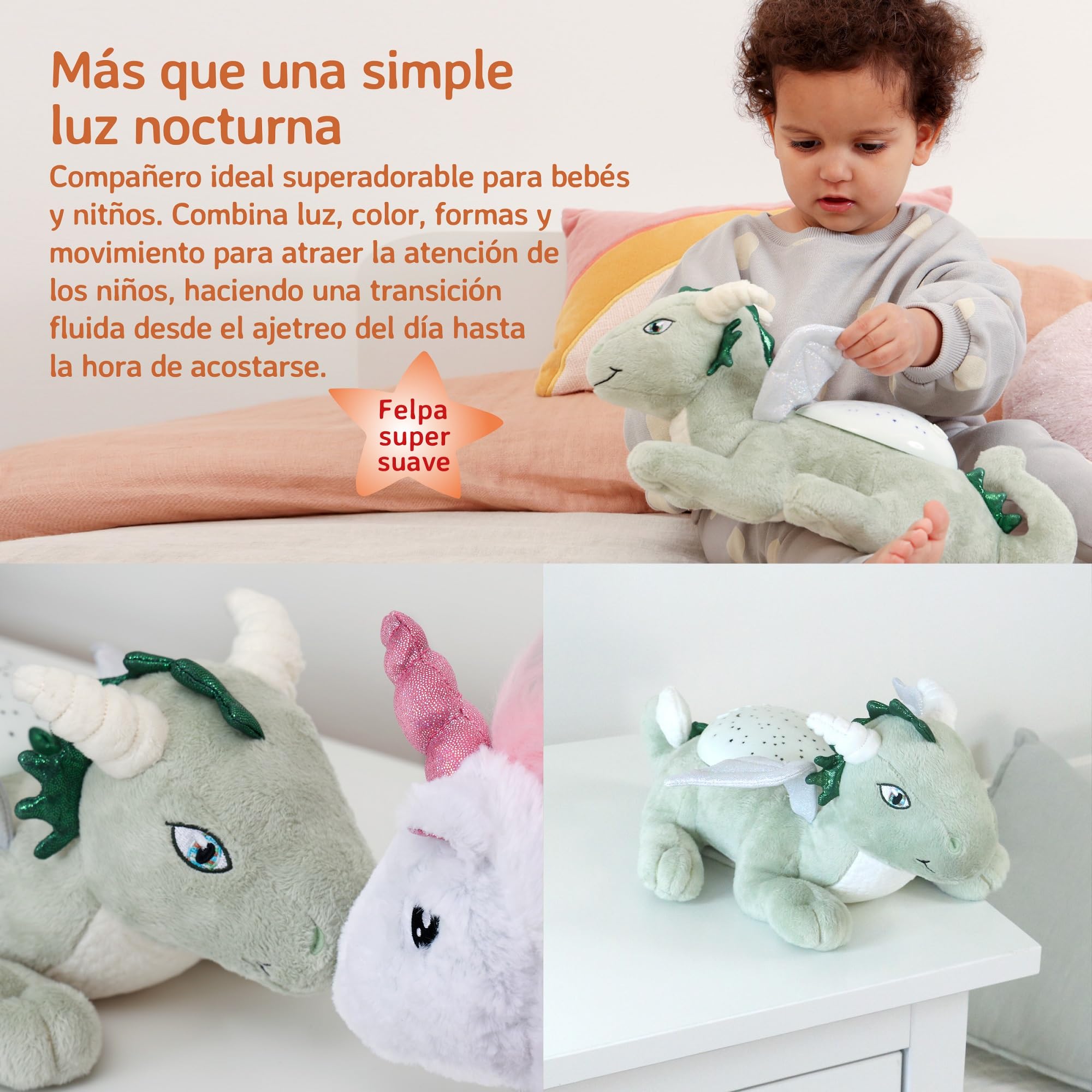 Cloud B Calming Nightlight Star Projector | Gentle Brightness | 3 Colors | 3 Constellations | Auto-Shutoff | Twilight Buddies Dragon