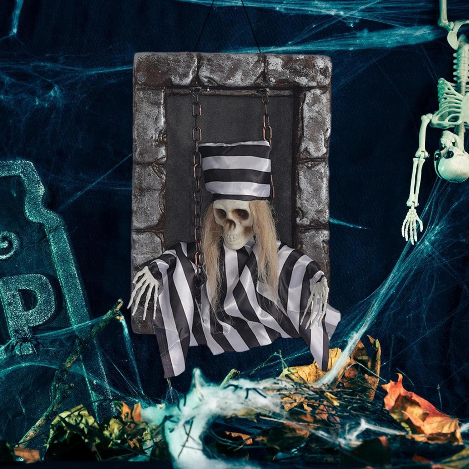 Voice Control Glowing Skeleton Gravestone Decoration Shakes And Emits Scray Sounds For Scary House Yard Party