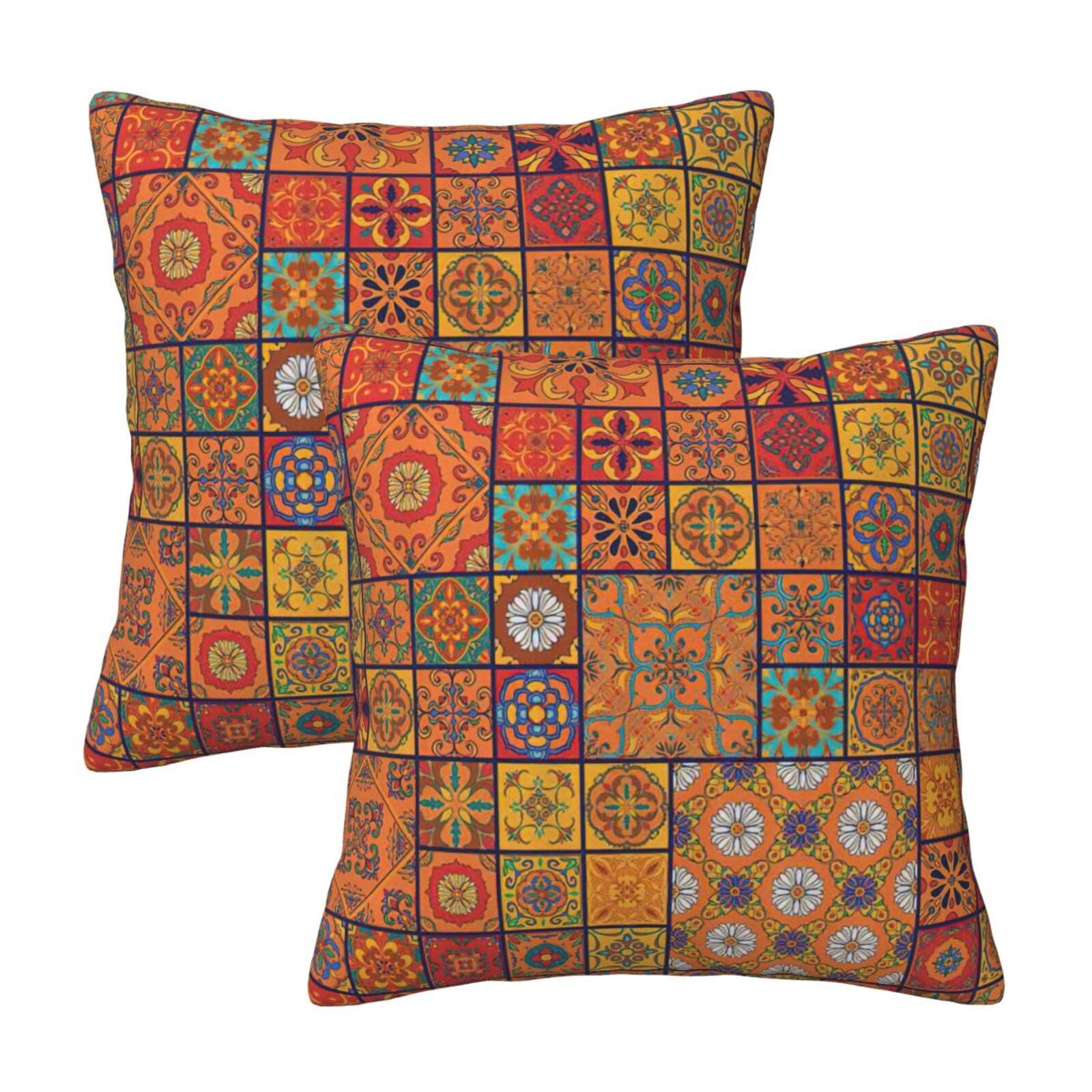 Mypiky Black Group Of Moroccan Geometric Print Throw Pillow Covers 18X18 Inches,Pillow Cushion Cases,Throw Pillows For Couch Bedroom Living Room,Set Of 2