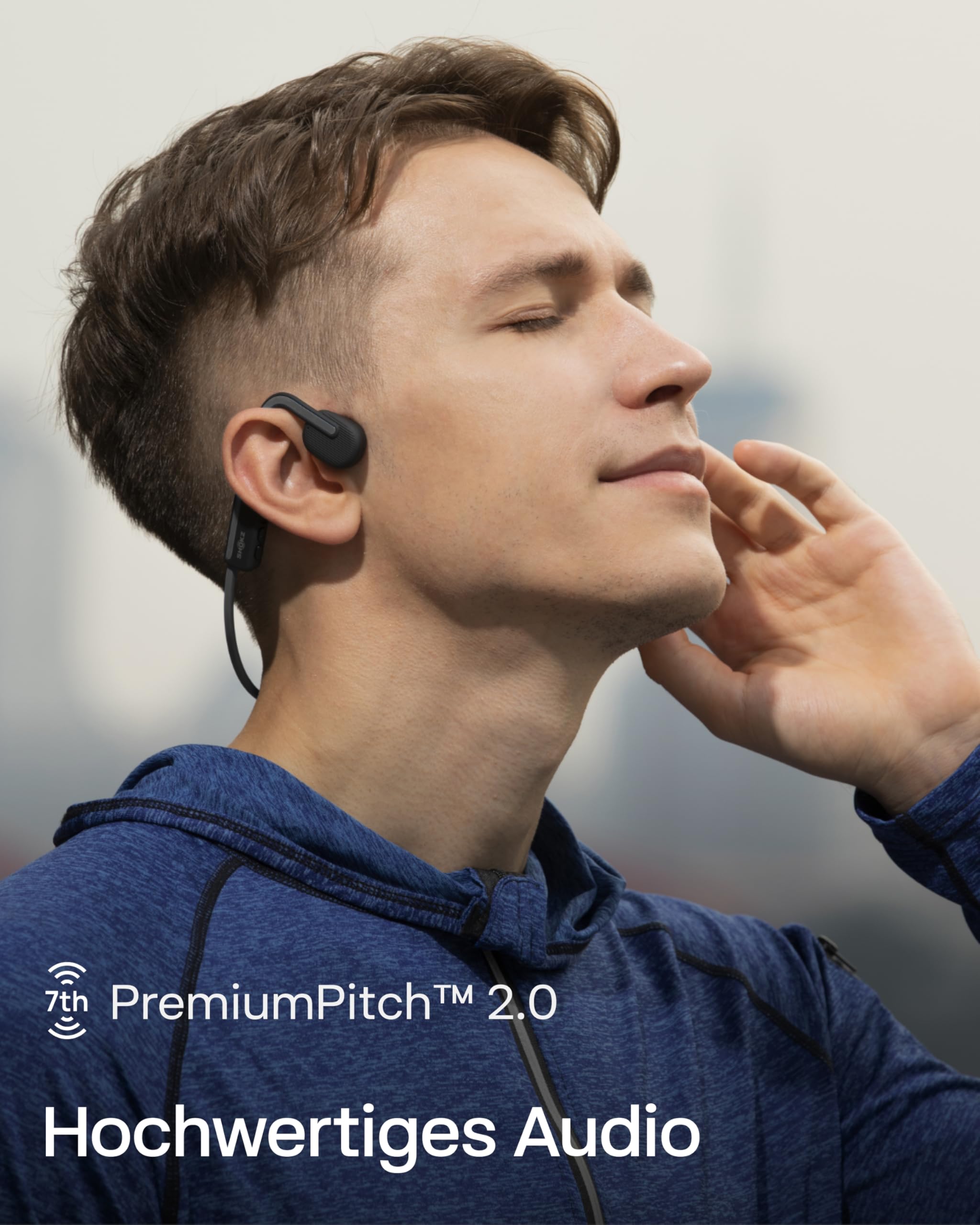SHOKZ OpenMove Knochenleitungs-Kopfhörer, Open-Ear Wireless Bluetooth 5.1 Kopfhörer mit klarem Sound, 6 Stunden Akkulaufzeit, leicht 29g, schweißfest IP55, Umgebung hören, für Lauf-Workouts, Grau