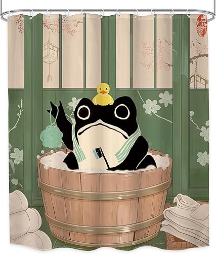 Miniatura 8 de LGhtyro Juego de cortina de ducha con diseño de rana divertida, 60 pulgadas de ancho x 71 pulgadas de alto, tradicional, japonés, lindo animal, flor