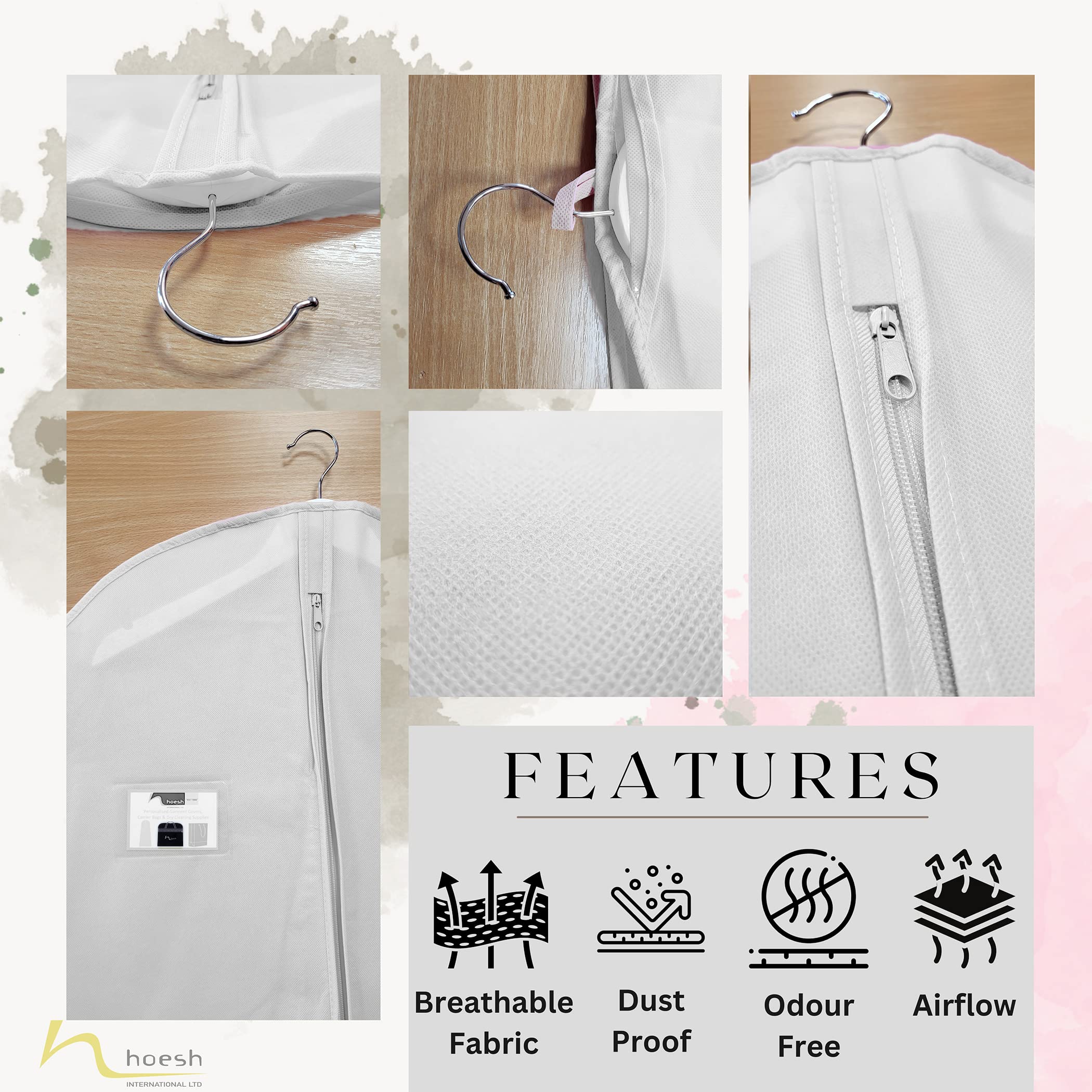 Hoesh UK Women White 60 Inches Breathable Bridesmaids Long Zip Wedding Gown Dress Travel Storage Garment Cover Bag - Image 4