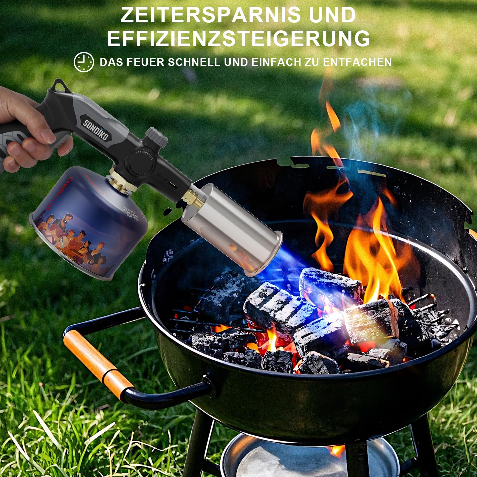 Sondiko Flambierbrenner Propanbrenner L8010, Sous Vide, Bunsenbrenner Lagerfeueranlasser, Gasbrenner von Steak, Grillen, Schweißen (schwarz, grau) Propantank nicht inbegriffen