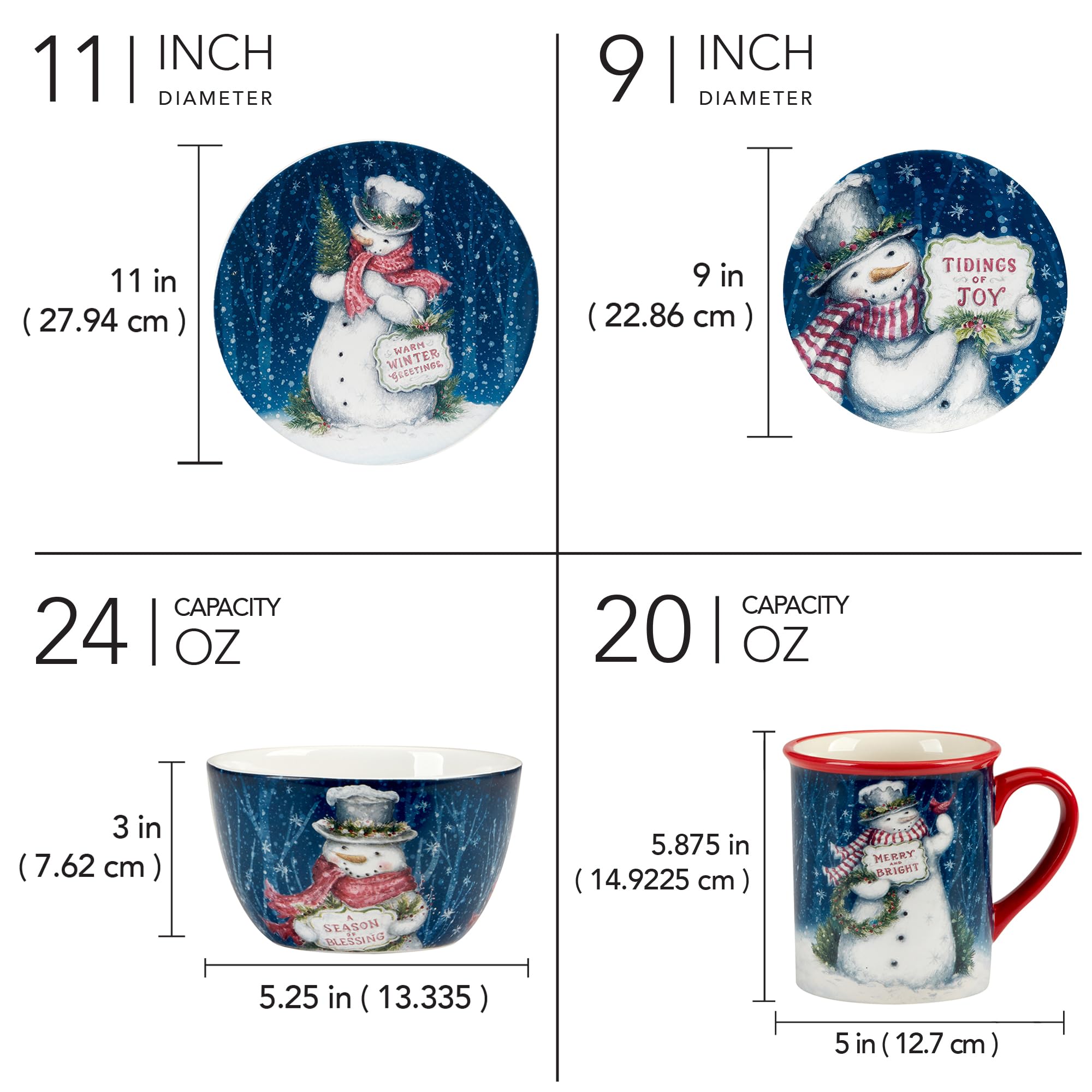 Amazon.com | Certified International Snowman Greetings 16 Pc