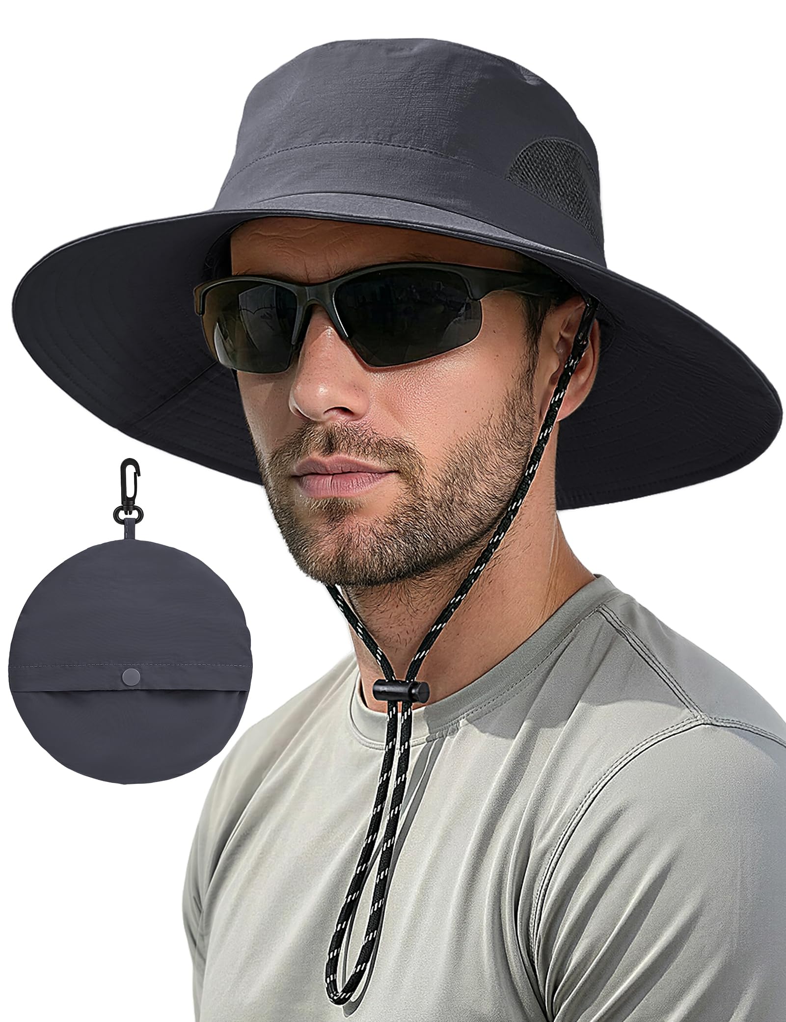 MELLIEX Chapeau Anti UV Homme Femme Large Bords Chapeau de Soleil Imperméable Respirant Pliable Boonie Hat pour Randonnée, Jardinage, Safari, Brouss - 1