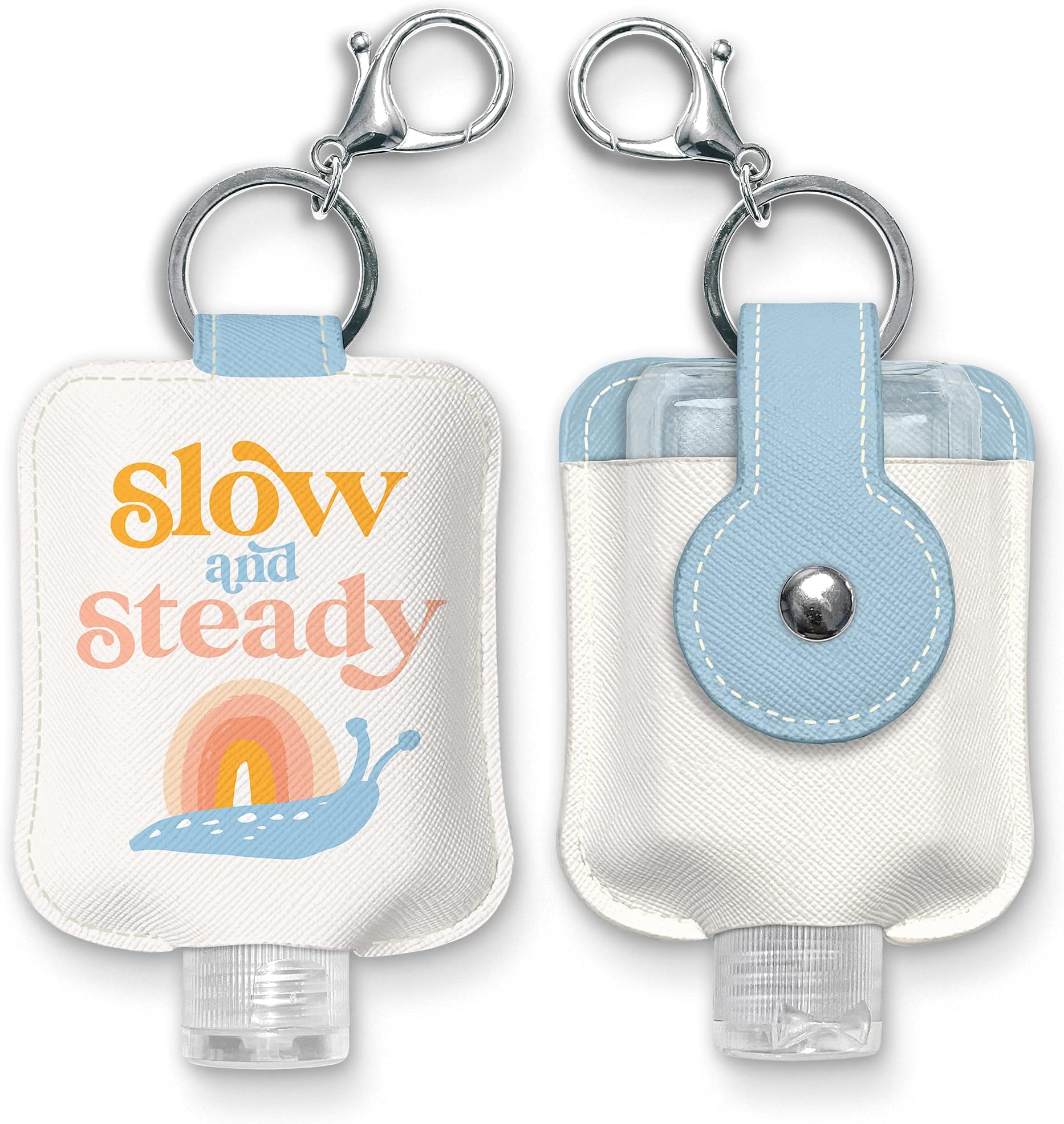 Hand Sanitizer Holder with Travel Bottle Refillable Mini Bottle in Slow and Steady with Portable Keychain Holder Keeps Hands Clean & Germ-Free