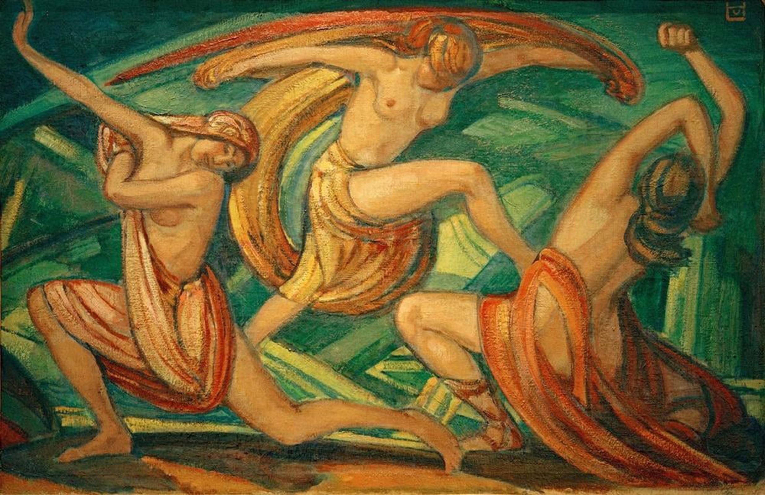Artxlxxbn Women's No Frame Famous Painting Art Wall Decor Abstract Art Picture Three Dancing By Ludwig Von Hofmann Animal Pictures For Home Decor 60X90cm