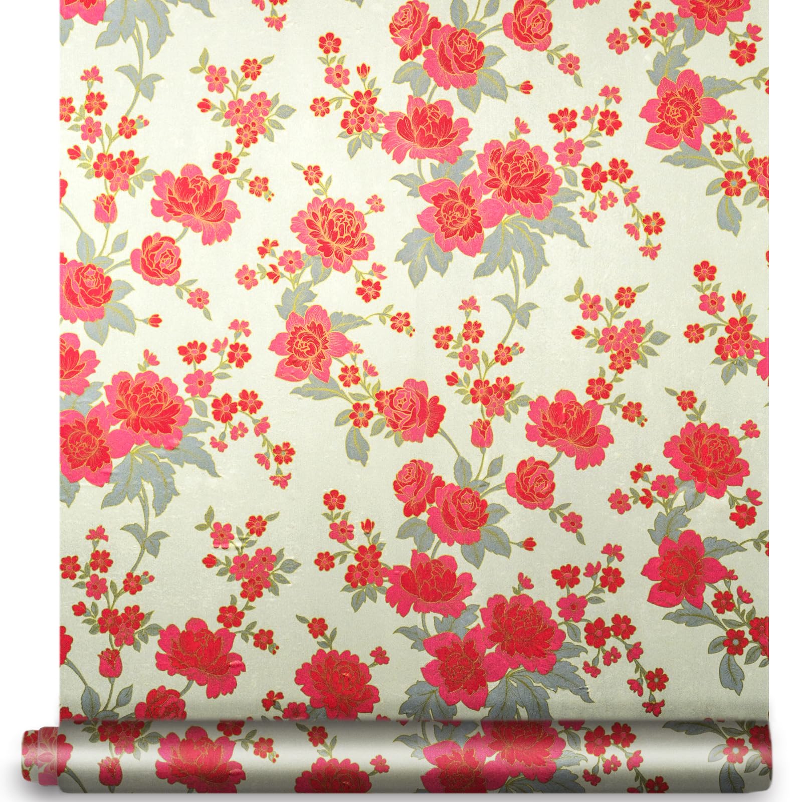 Papier peint autocollant floral rouge transformant votre chambre avec un vinyle elegant 45x10m