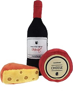 munchiecat Organic Catnip Wine and Cheese Toy Set (3-pc Wine and Cheese), Feline Enrichment Toys for Cats, Kittens, Durable design for play, USA made