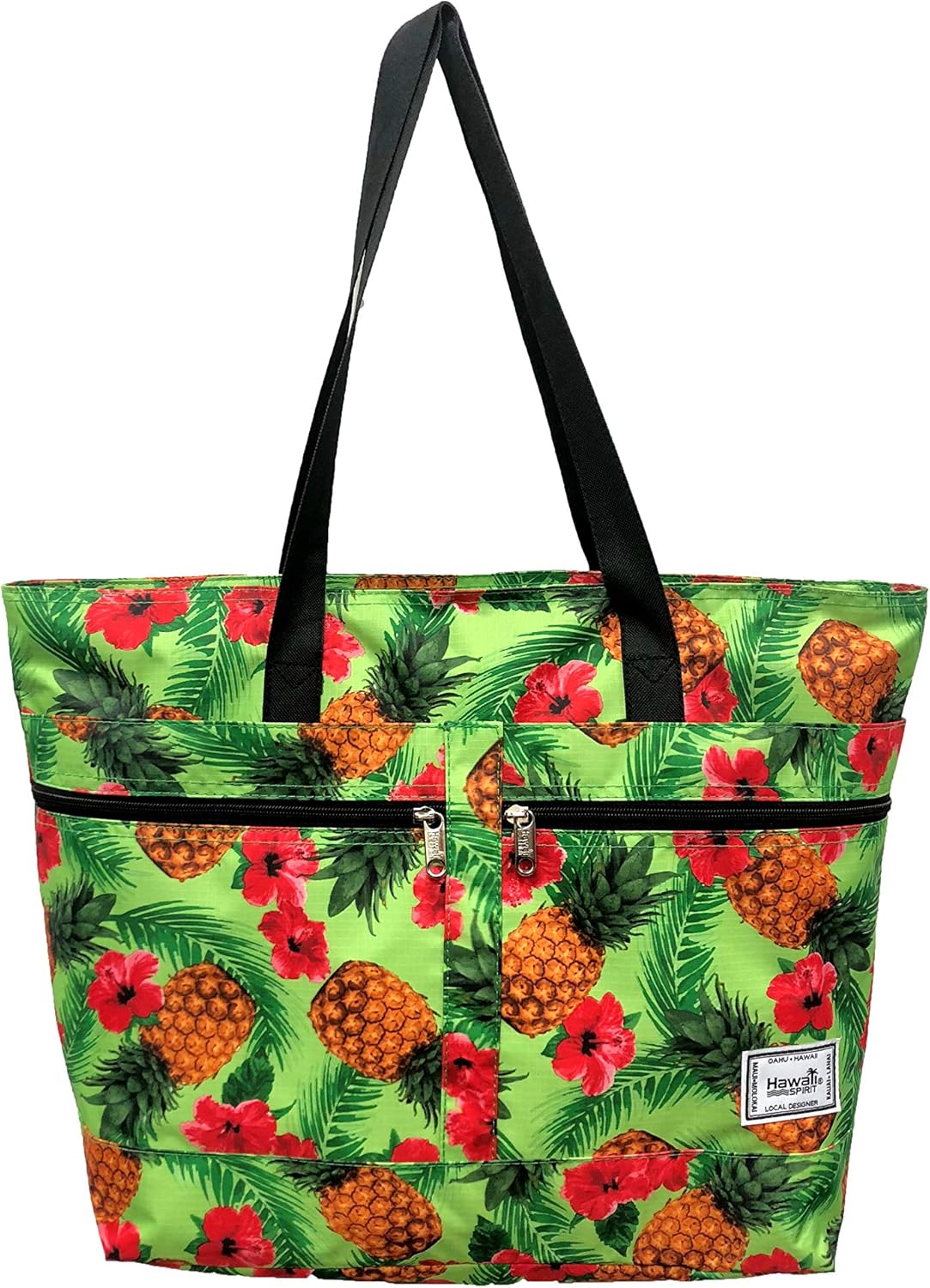 Hawaiian Print Double Zipper Tote Bag