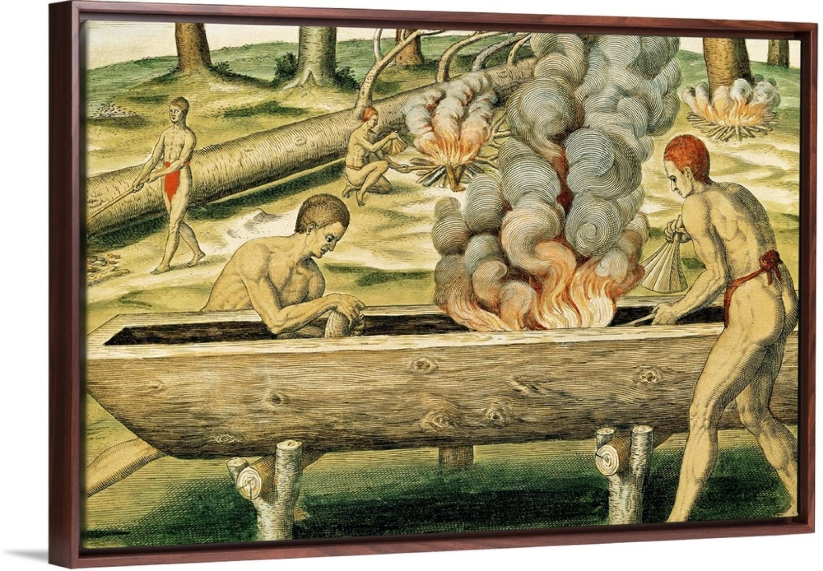 LINKAR Paint by Numbers,DIY Acrylic Painting by Numbers for Beginner Adults,with 3 Brushes & Bright Colors,Decoration Gift,— Indians Making A Dugout Canoe from Admiranda Narratio,by Theodore De Bry