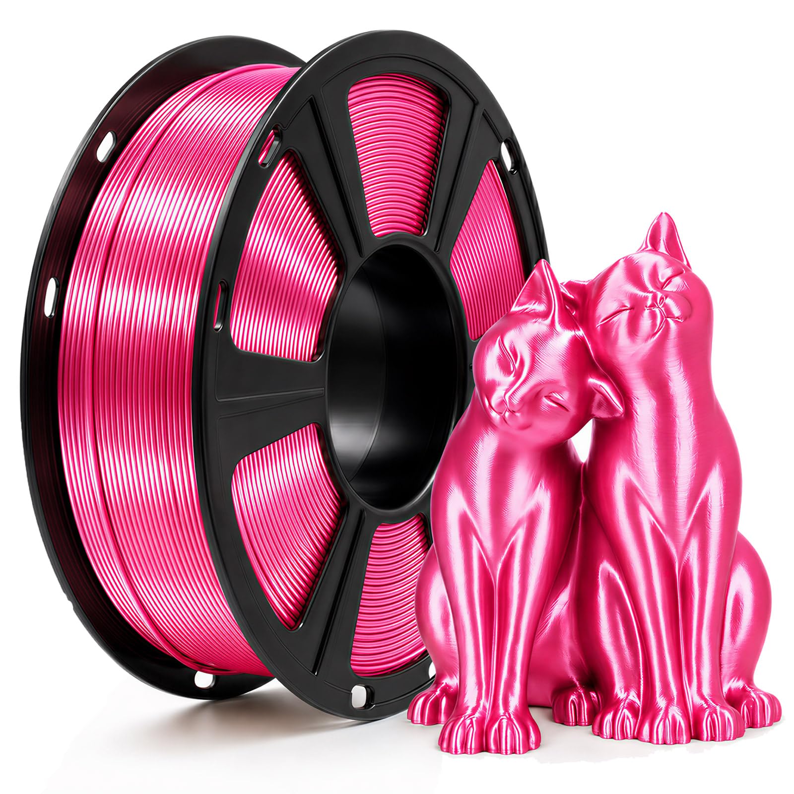 Silk PLA Filament 1.75mm Pink (Magenta) 1KG, Shiny High Gloss Finish, Perfectly Wound, Accuracy +/-0.02mm 3D Printer Filament Vacuum Packaging