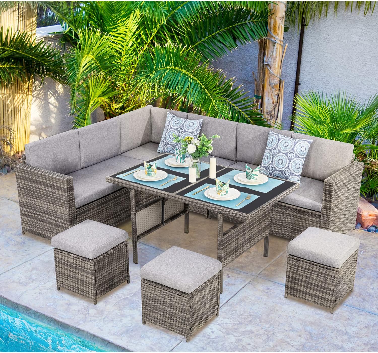 Vongrasig 7 Pieces Patio Furniture Set, Small Outdoor