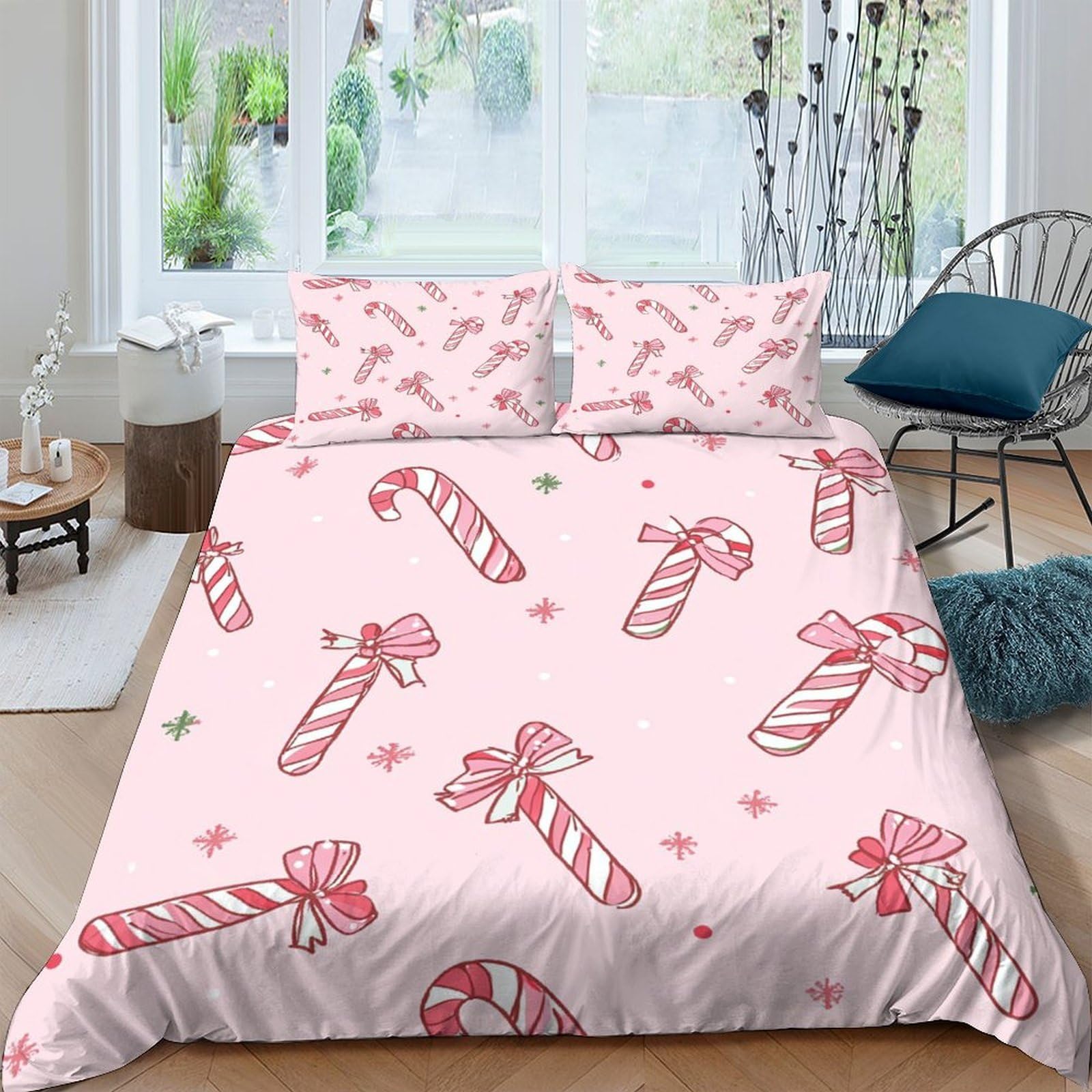 Ctjqhvkz Style-6 3D Printed Candy Cane Pattern Fitted Sheet Microfiber Pink Christmas Bed Cover For Bedroom Dorm Mattress Decoration Single（135X200cm）
