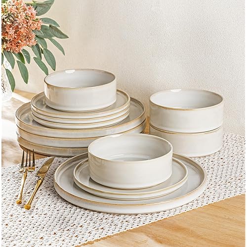 AmorArc Ceramic Dinnerware Sets, Handmade Reactive Glaze Stoneware Plates and Bowls Sets,Highly Chip and Crack Resistant | Dishwasher & Microwave Safe Dishes Set, Service for 4 (12pc)