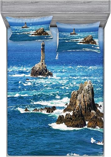 Miniatura 71 de Ambesonne Juego de sábanas bajeras y fundas de almohada de los años 90, patrón geométrico en estilo retro, formas redondas de triángulo de media