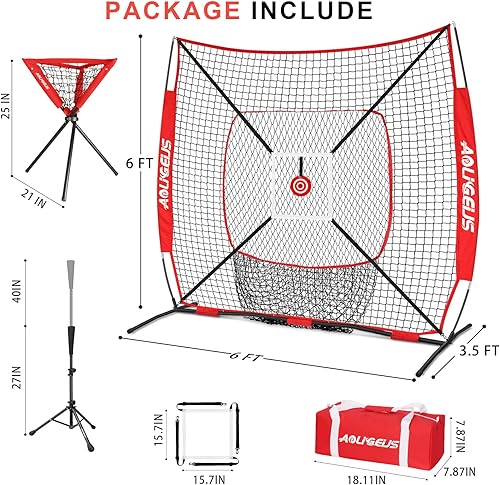 Miniatura 7 de Red de práctica de sóftbol de béisbol de 6 x 6 pies con camiseta de bateo y organizador de bolas, objetivo de zona de golpe de bonificación y marco