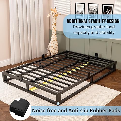 Miniatura 18 de Base de cama Queen de 10 pulgadas con soporte de listones de acero, plataforma de metal de perfil bajo, base de colchón de soporte de colchón, no