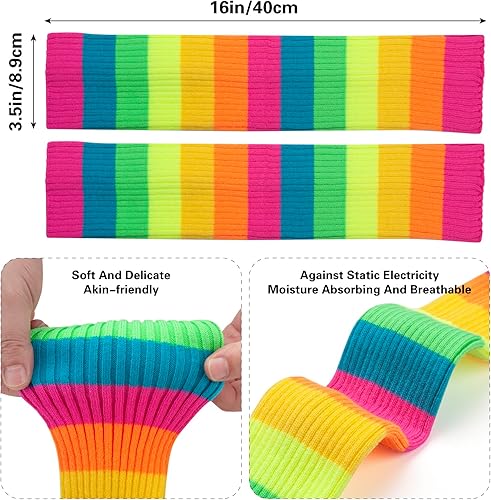 Miniatura 6 de Calentadores de piernas para mujer, muñequeras con diadema de los años 80, juego de calentadores de piernas de neón para deporte, yoga, ropa