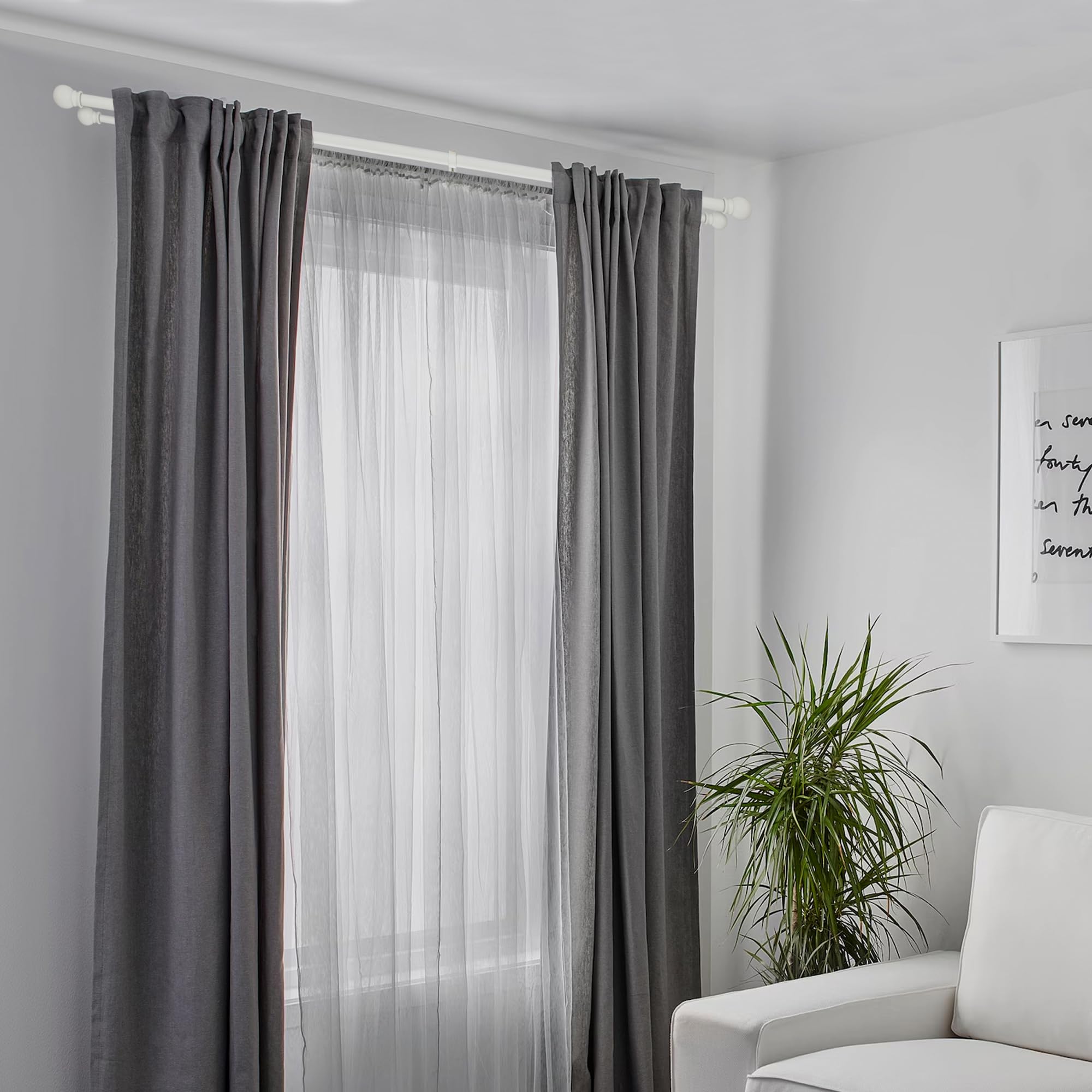 Matte White Double Curtain Rods 72-144 Inch,1''Front and 5/8''Back Double Drapery Rod with Small Round Ball and Aluminum Brackets, Adjustable Dual Window Rod for Sheer/Blackout Curtains