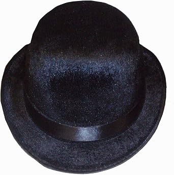 HENBRANDT Adult Black Bowler Hat with Velour Finish Black Derby Chaplin Hat Victorian Steampunk Cosplay Magician Costume Cabaret Outfit One Size Halloween Fancy Dress Accessories for Men and Women