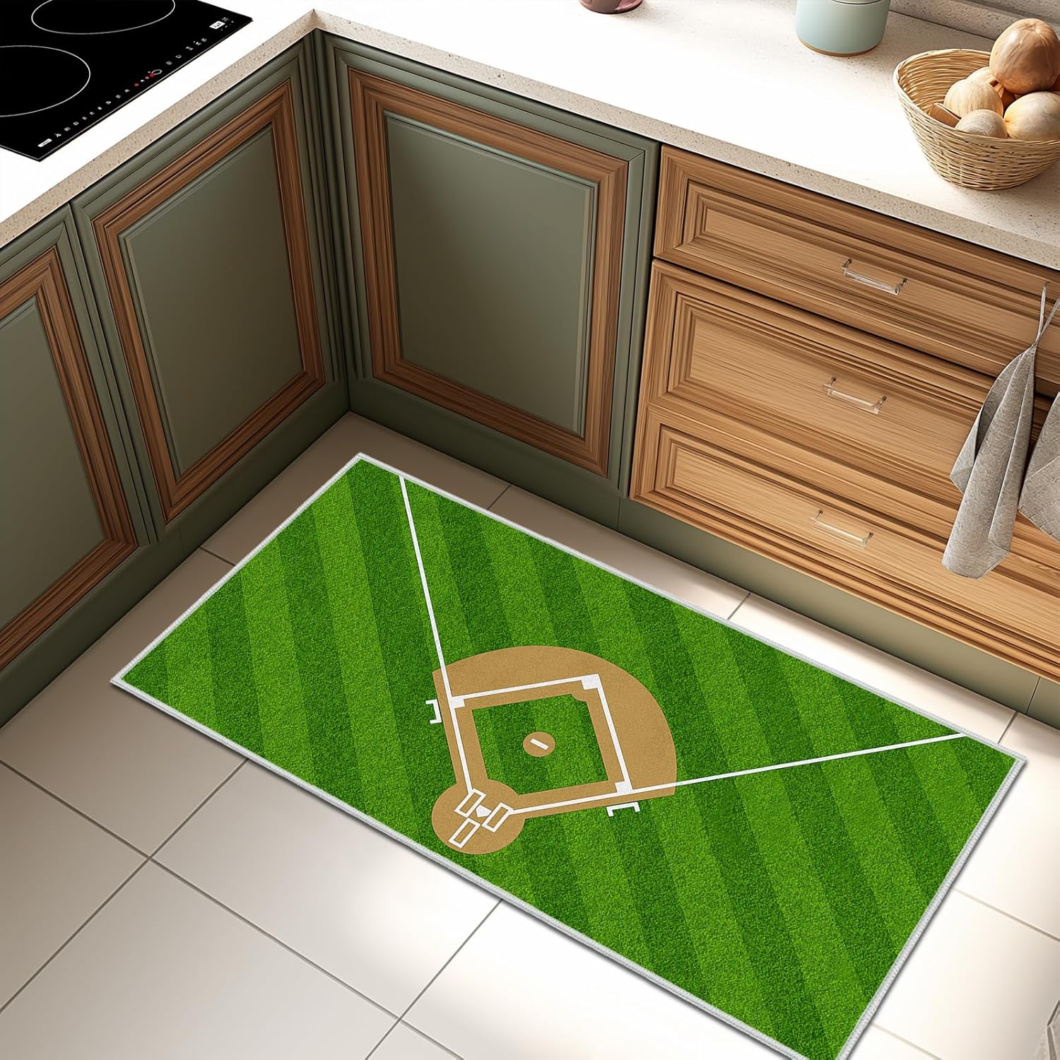Baseball Field Runner Rug 2x4 Small Area Rugs Baseball Hallway Runner Rugs,Green Throw Carpet Indoor Door Mat Soft Non Slip Washable Kitchen Rug Sports Floor Carpets for Entryway Bedroom Bathroom