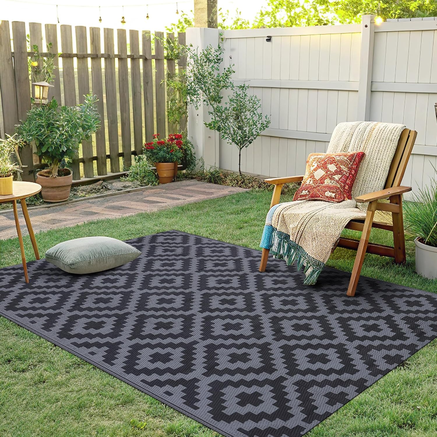 smiry Tappeto da esterno Tappetini da giardino impermeabili Resistente ai raggi UV Tappeto per patio all'aperto Tappetino con cannuccia in plastica reversibile per balcone, campeggio, picnic, giardino