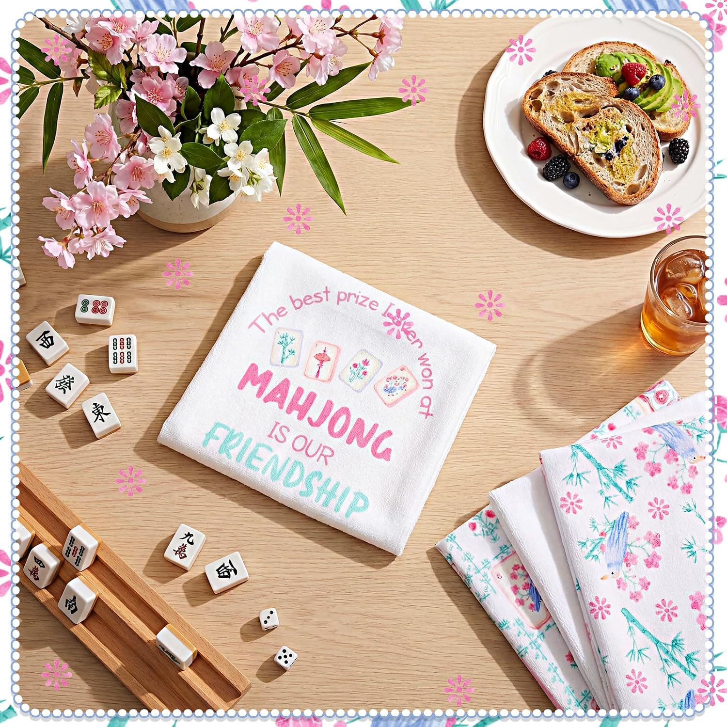 Peryiter 4 Pcs Mahjong Towel Gifts for Women Funny Kitchen Cute Mahjong Accessories Decoration Hand Tea Towels Housewarming Gifts for Kitchen Bathroom Holiday Decor