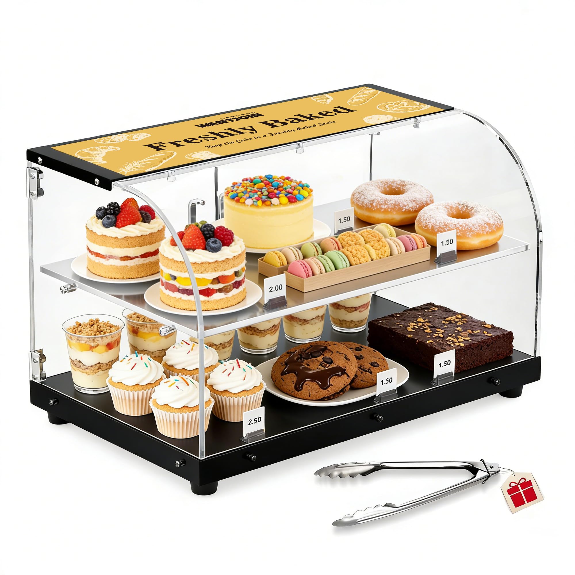 WantJoin Pastry Display Case, 22-inch 2-Tier Countertop Display Case with Magnetic Doors &amp; 3 Trays, Acrylic Commercial Food Display for Bakery, Bread, Dessert, Cake Shop