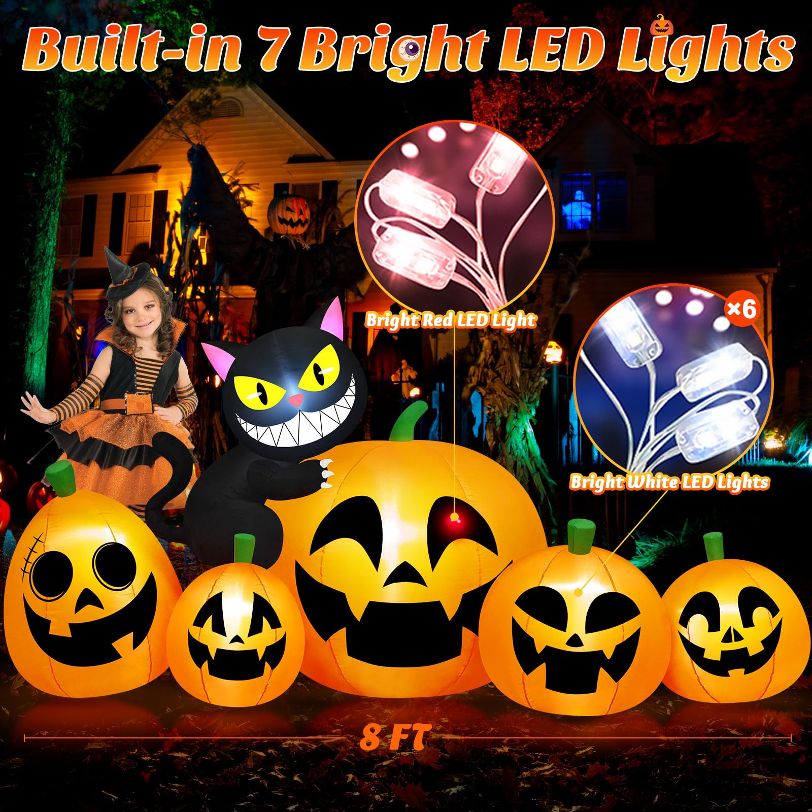 Amazon.com: COMIN 5 FT Halloween Inflatables Cat Outdoor  8 FT Long Halloween Inflatables Outdoor Decoration - Blow Up Cat & Pumpkin display picture 1