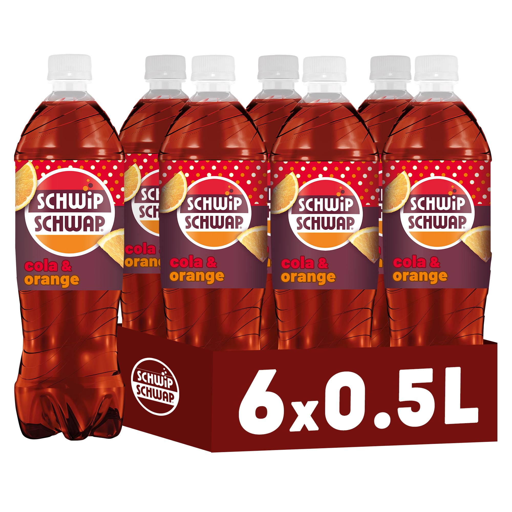 SCHWIPSCHWAP, Das Original – Koffeinhaltiges Cola-Erfrischungsgetränk mit Orange in Flaschen aus 100% recyceltem Material, EINWEG (6 x 0.5 l)