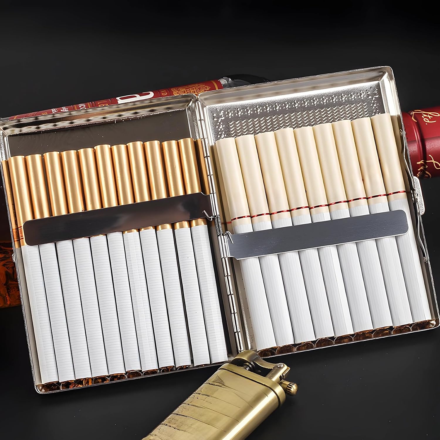 Elegant Scroll Engraving, 22 Capacity Metal Tobacco Holder, Classic Silver Storage Box for Men, Vintage Floral Pattern Cigarette Case, Slim Portable Design