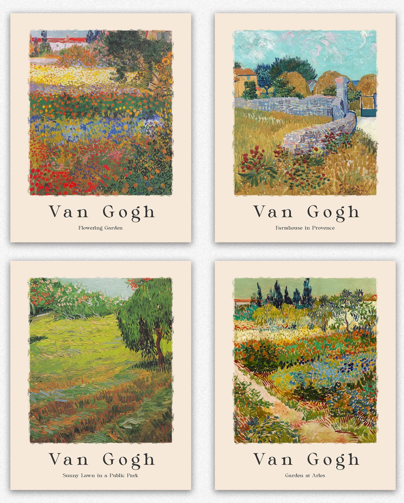 WallbuddyVan Gogh Vintage Poster Set of 4 Field and Garden Paintings - Farmhouse Decor Gifts - Unframed Art Prints for Apartment, Bedroom, Kitchen & Livingroom
