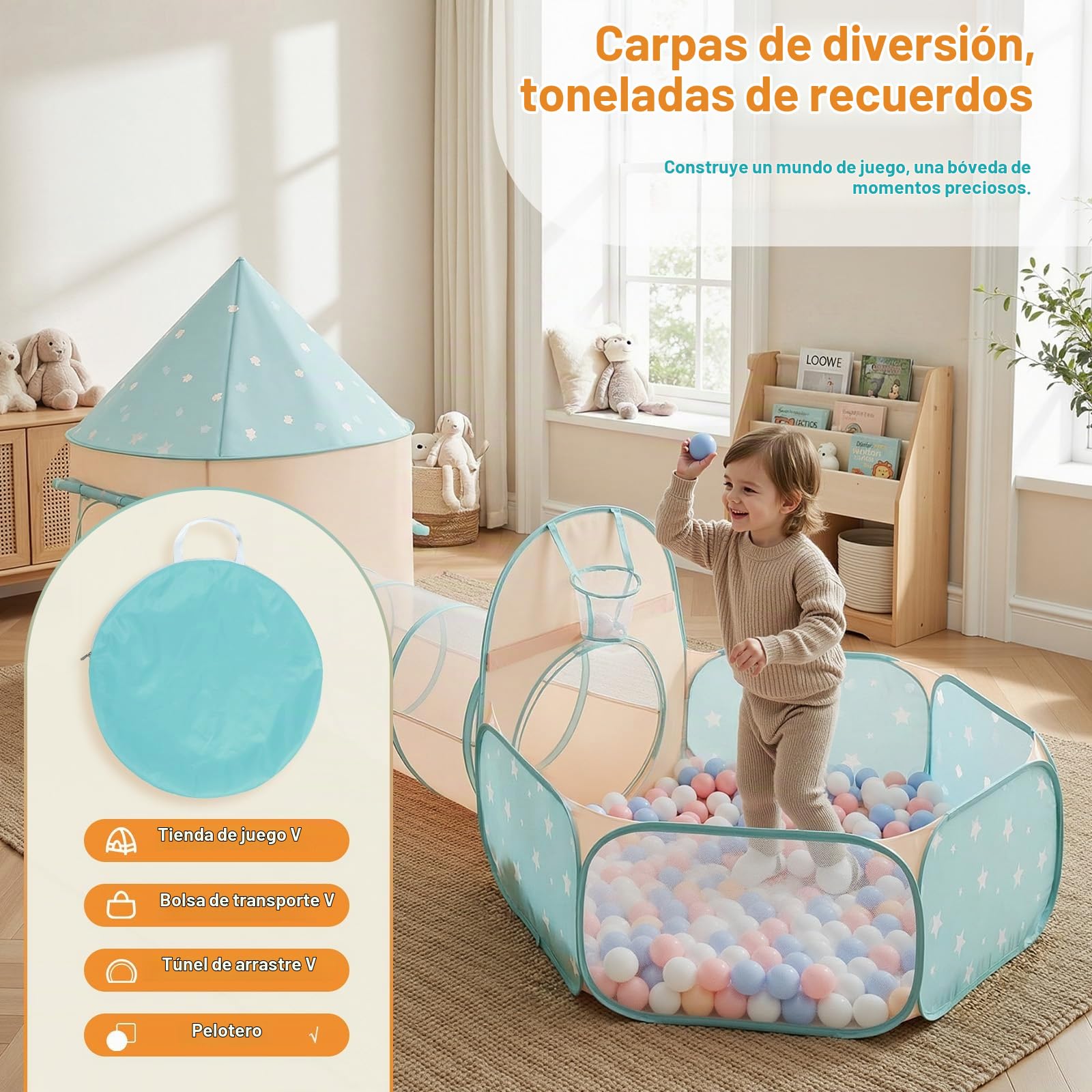 SISTICKER Tienda de Juego Infantil Piscina de Bolas: 3 en 1 Pop Up Túnel Plegable Bolsa de Almacenamiento Exterior Interior(sin Pelotas) - Bebé Juguete para Cumpleaños(Orange Green)