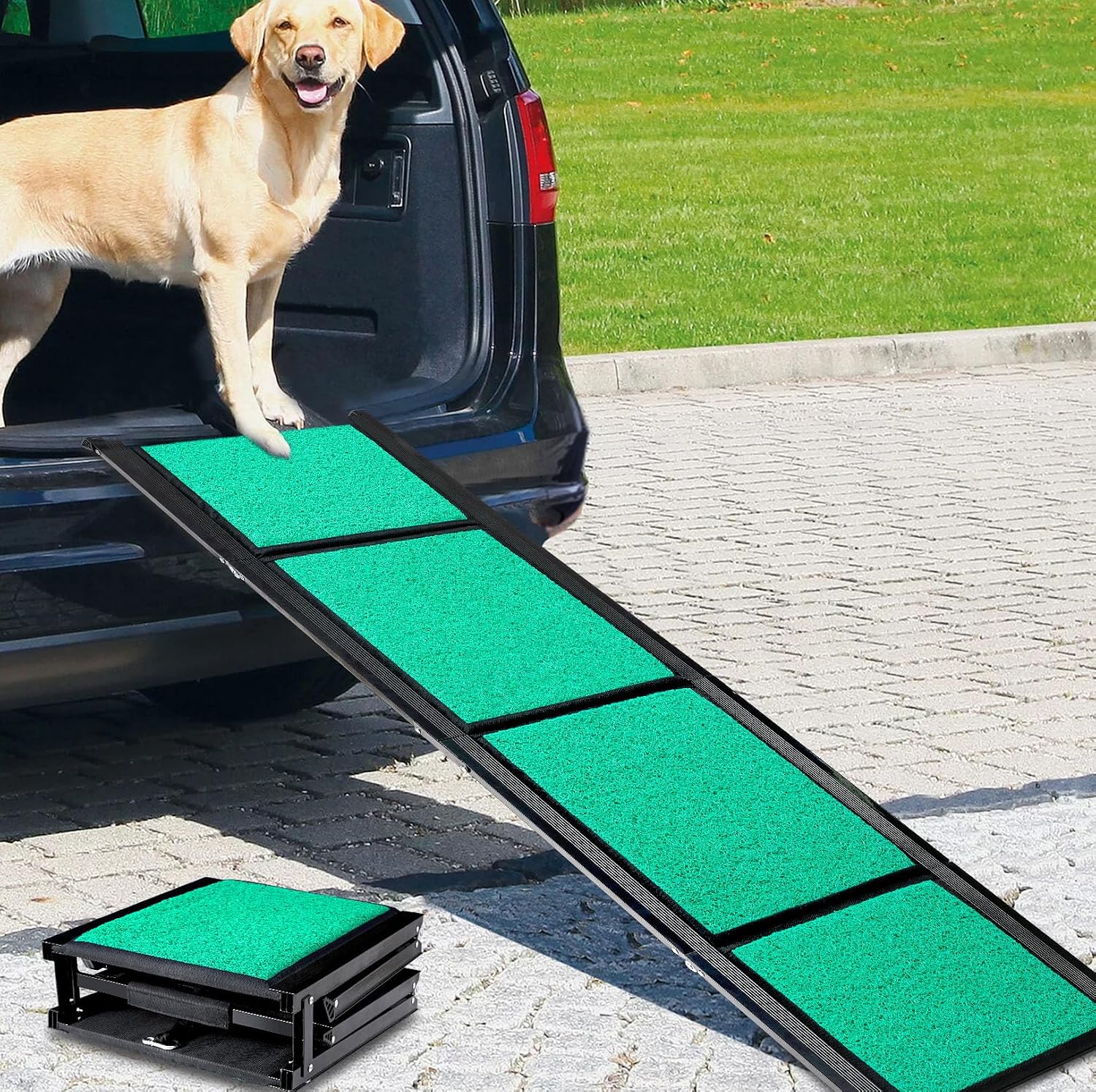 62" Folding Dog Car Ramps, Upgraded Portable Pet Ramp with Non-slip Carpet Surface, 17" Wide Dog Ramp for Cars, Suvs & Trucks,…