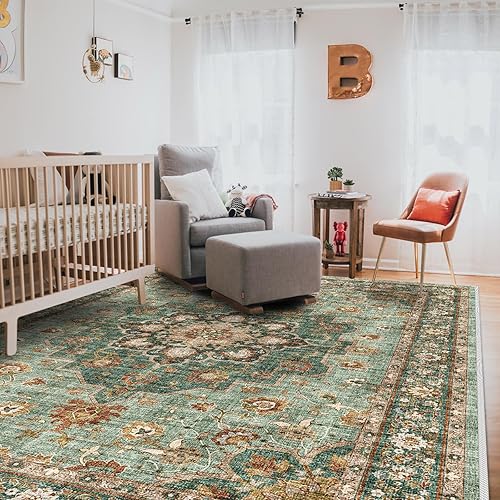 Miniatura 2 de Alfombra oriental lavable de 8 x 10 pies, alfombra suave para sala de estar, dormitorio, impermeable, floral, envejecida, resistente a las manchas,