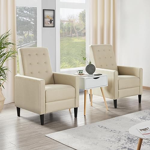 Miniatura 2 de Topeakmart Sofá reclinable de tela moderna de mediados de siglo para sala de estar, cojín acolchado para cine en casa, color beige Beige,Azul,Gris