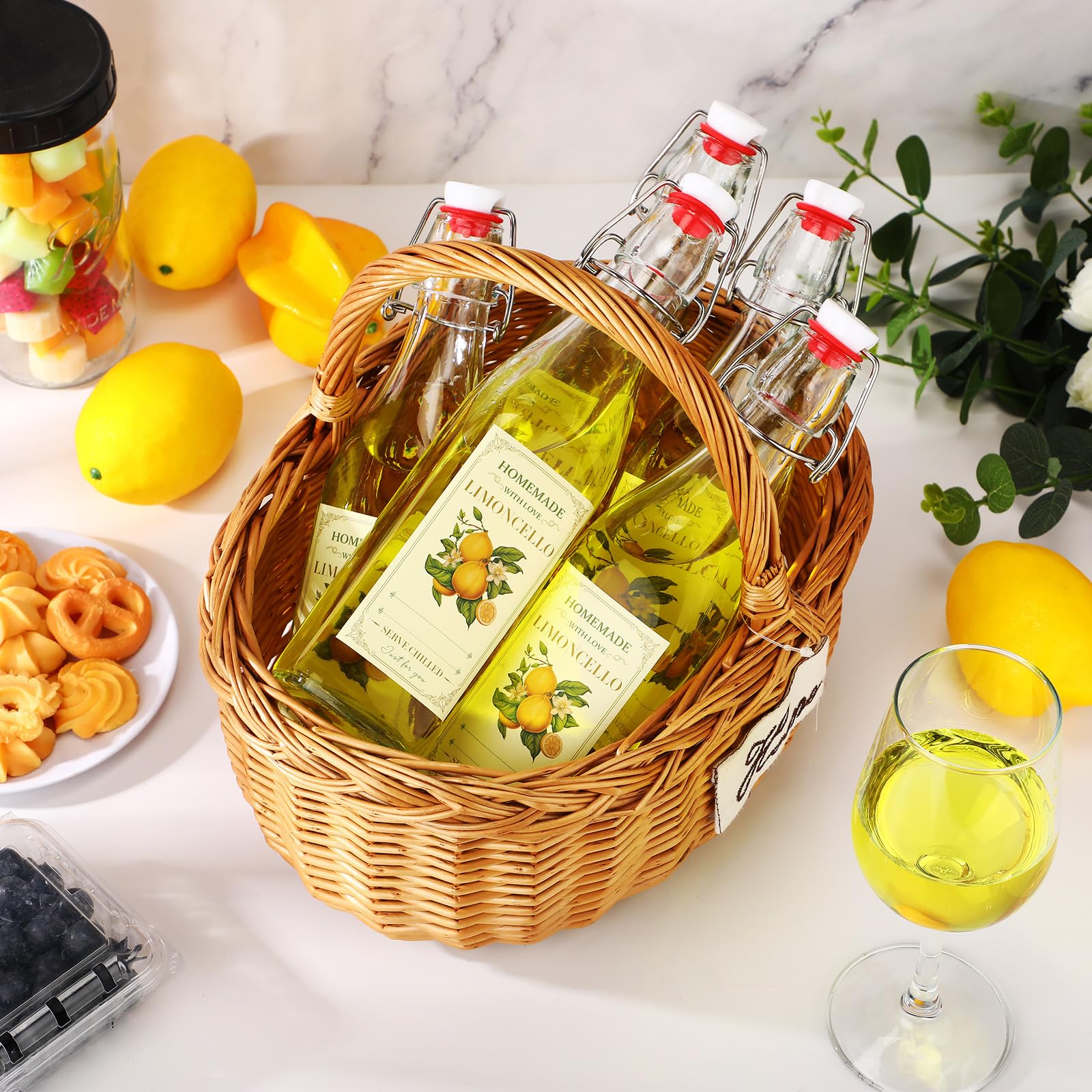 Havawish Bügelverschluss-Glasflaschen für Limoncello hausgemachte klare Bierflaschen mit luftdichtem Deckel, Etiketten zum Brauen von Limoncello, Getränke, Likör (quadratischer Stil), 10 Stück