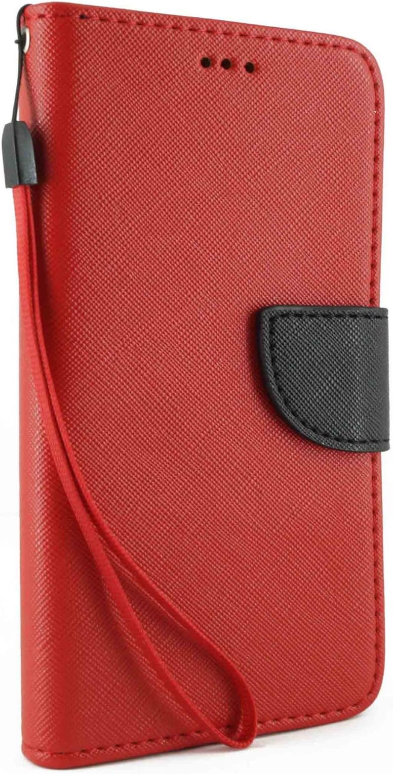 Samsung Galaxy S5 Active G870 Case, NEMPremium Protective Flip Folio PU Leather Wallet Bumper Case Phone Holder with Foldable Kickstand Stand for Samsung Galaxy S5 Active G870 (Red/Black)