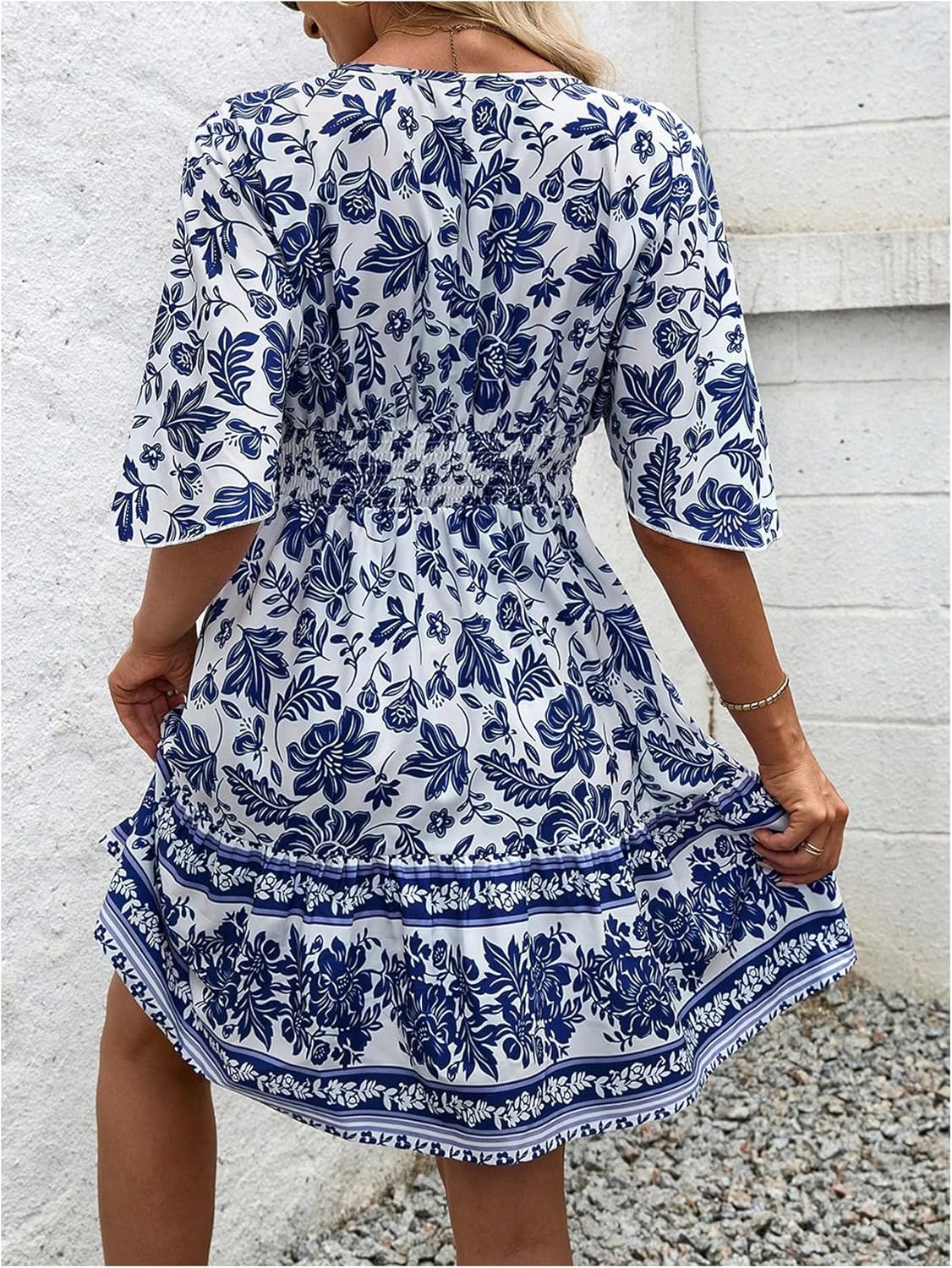 Floerns Women's Floral A Line Dress Butterfly Sleeve V Neck Beach Vacation Short Dresses - Image 3