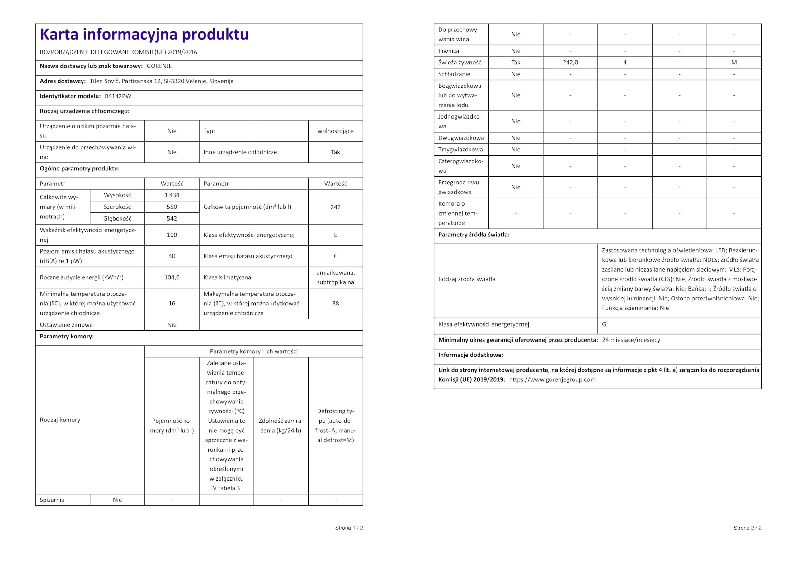 Gorenje R4142PW réfrigérateur Autoportante 242 L E Blanc