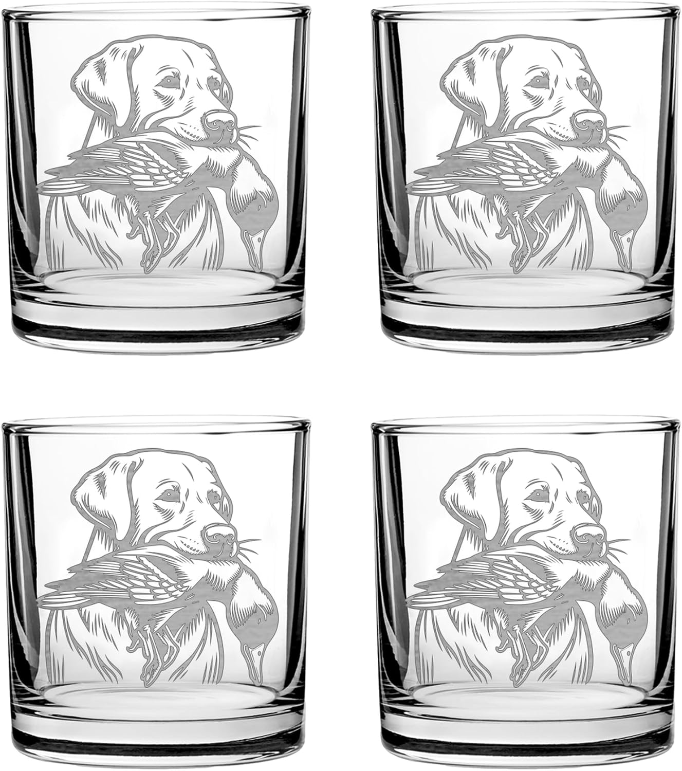 Hat Shark Duck Hunting Gear Decor Scotch Glass, Mallard Duck Black Lab Engraved, 10 oz Whiskey Drinking Glass, Hunting Gift for Men and Women (2)