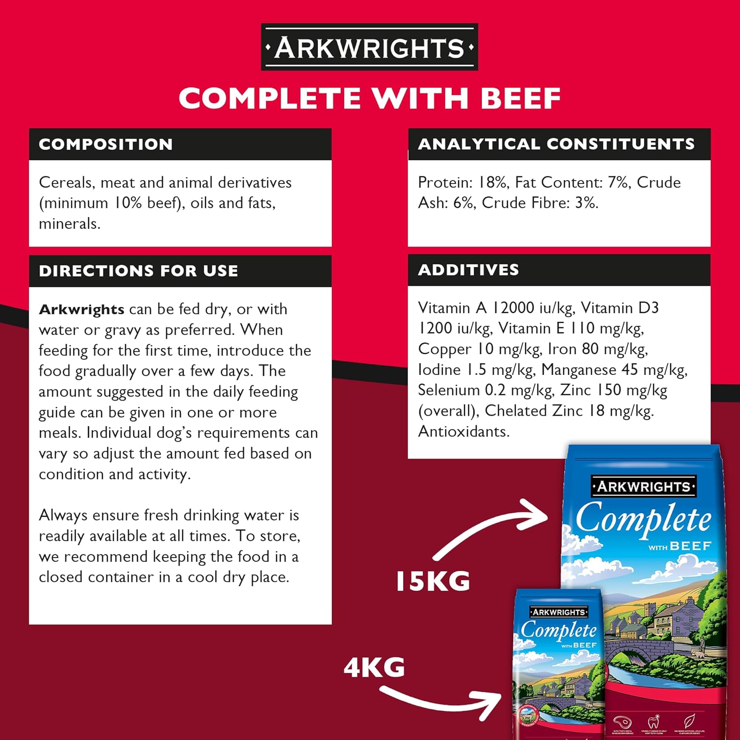 Gilbertson & Page Arkwrights Complete Dry Dog Food 2 pack (30kg) - 1 x 15kg Beef & 1 x 15kg Chicken - Complete Nutrition for Working and Sporting Adult Dogs 1x Chicken & 1x Beef 15 kg (Pack of 2) - 5