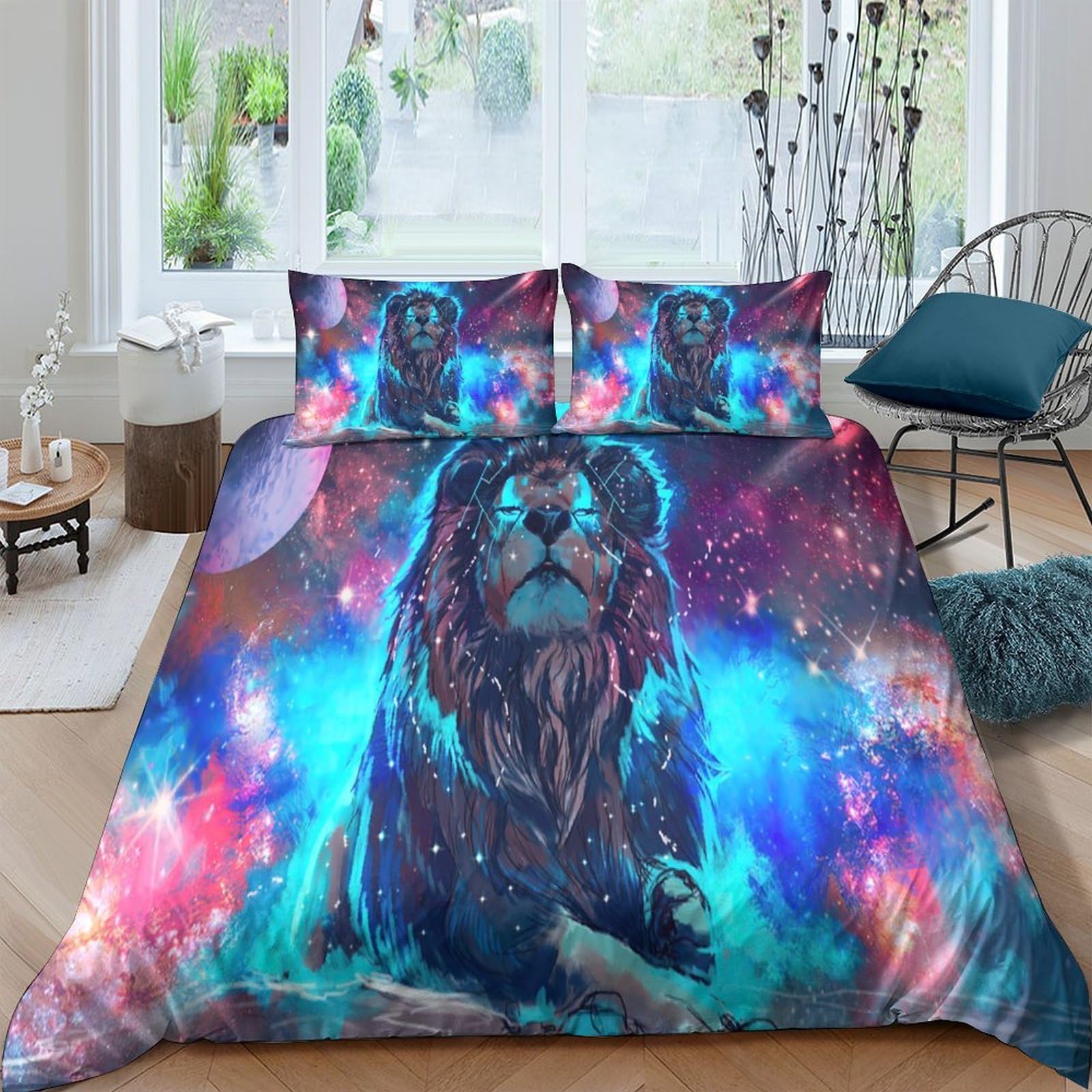 Ctjqhvkz Style-8 3D Printed Galaxy Lion Fitted Sheet Microfiber Soft Anti-Slip Cosmic Nebula Mattress Cover For Bedroom Dorm Decor Single（135X200cm）