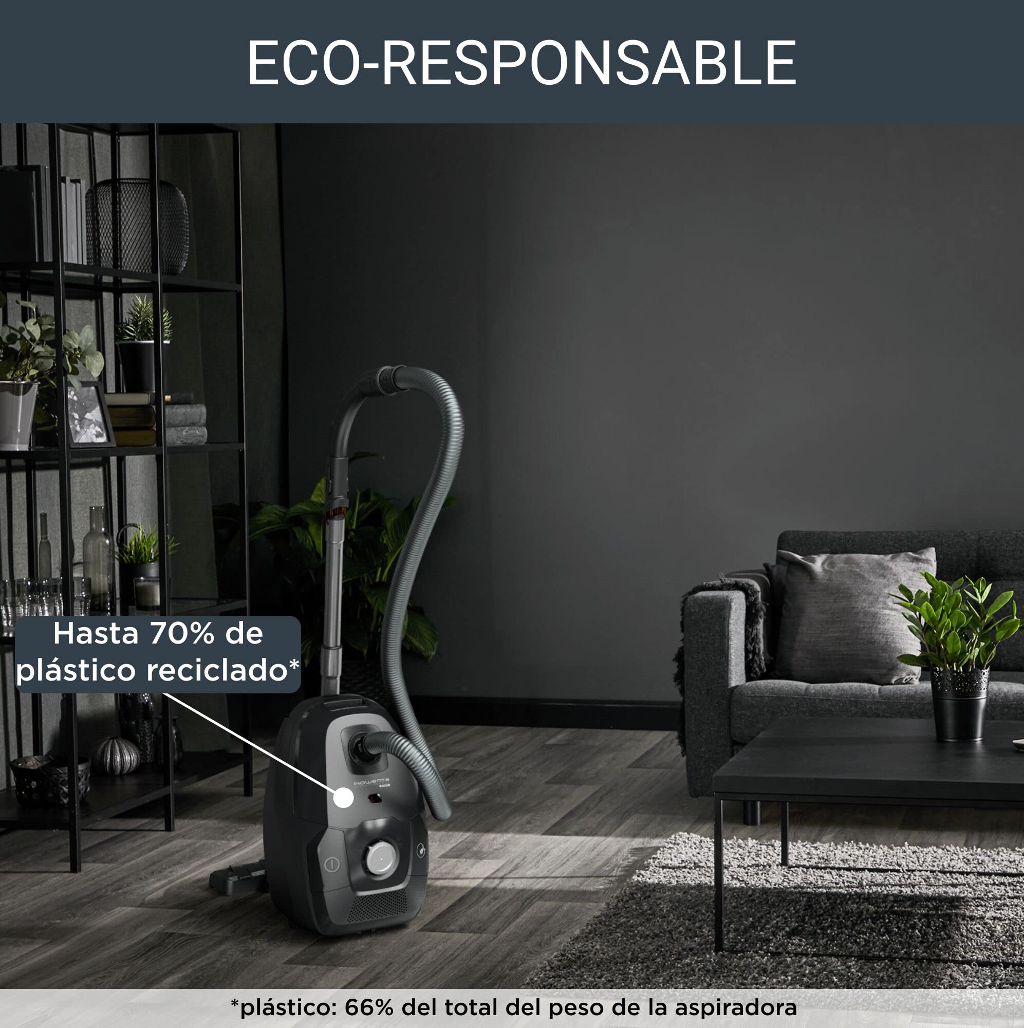 Rowenta Force Max Silence - Aspirador con bolsa de 900 W, hasta un 82% reciclable, gran filtración HEPA más de 99,98%, depósito de 4,5 L, cable de 8,4 m, incluye accesorios tapicerías, negro