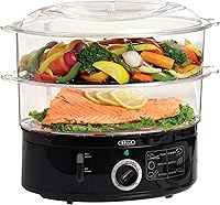 BELLA 7.4 QT Two-Tier Food Steamer with Stackable Glass Baskets, Auto Shutoff & Boil Dry Protection - Black