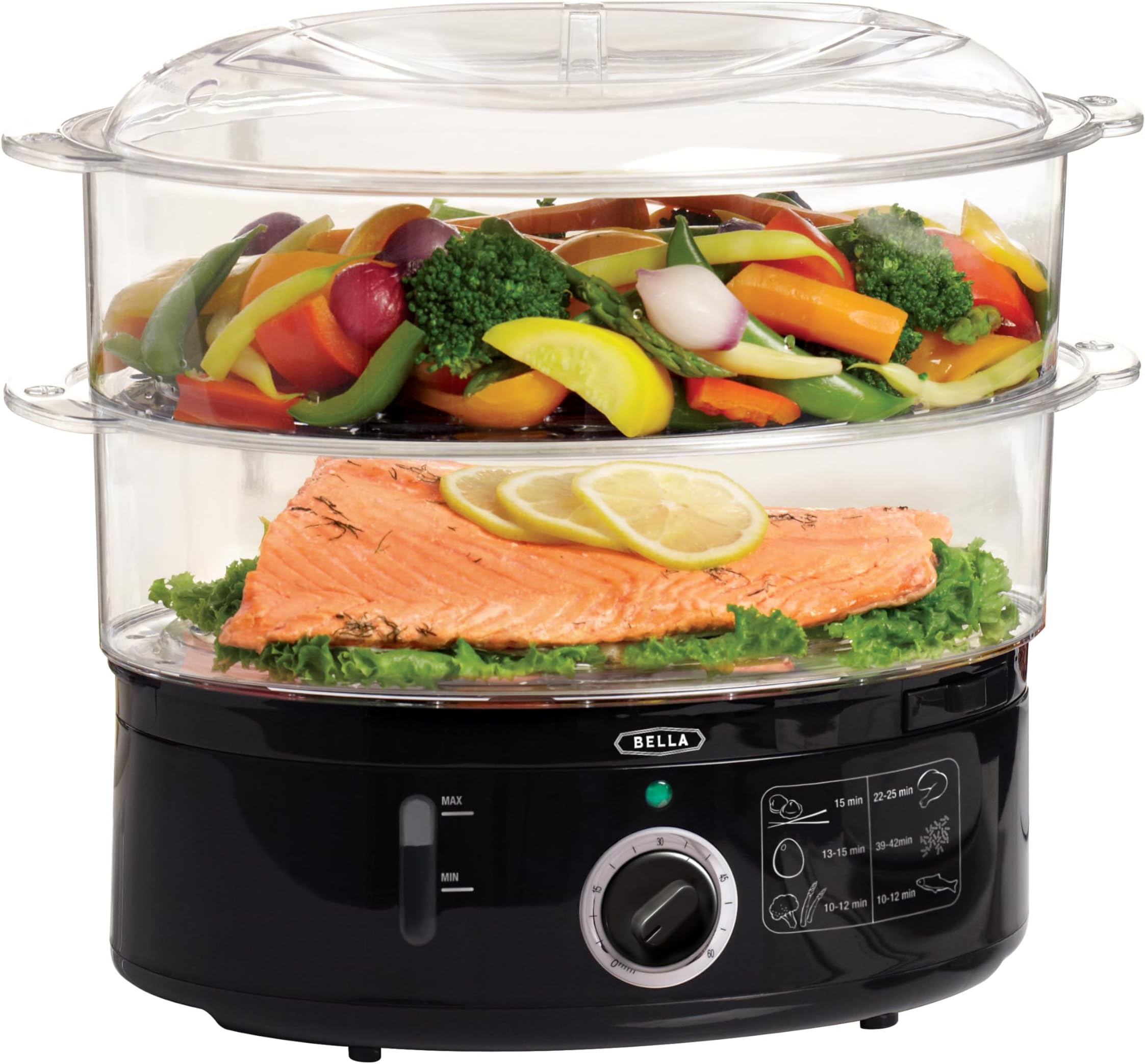 Bella 2-Tier Stackable Baskets Healthy Food Steamer with Rice & Grains Tray, Auto Shut-off & Boil Dry Protection, (13872) 7.4 quart