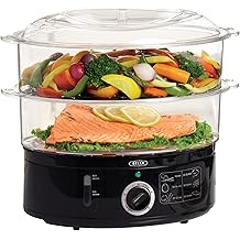BELLA Two Tier Food Steamer with Stackable Baskets &amp; Removable Base for Fast Simultaneous Cooking - Auto Shutoff &amp; Boil Dry Protection, 7.4 QT, Black