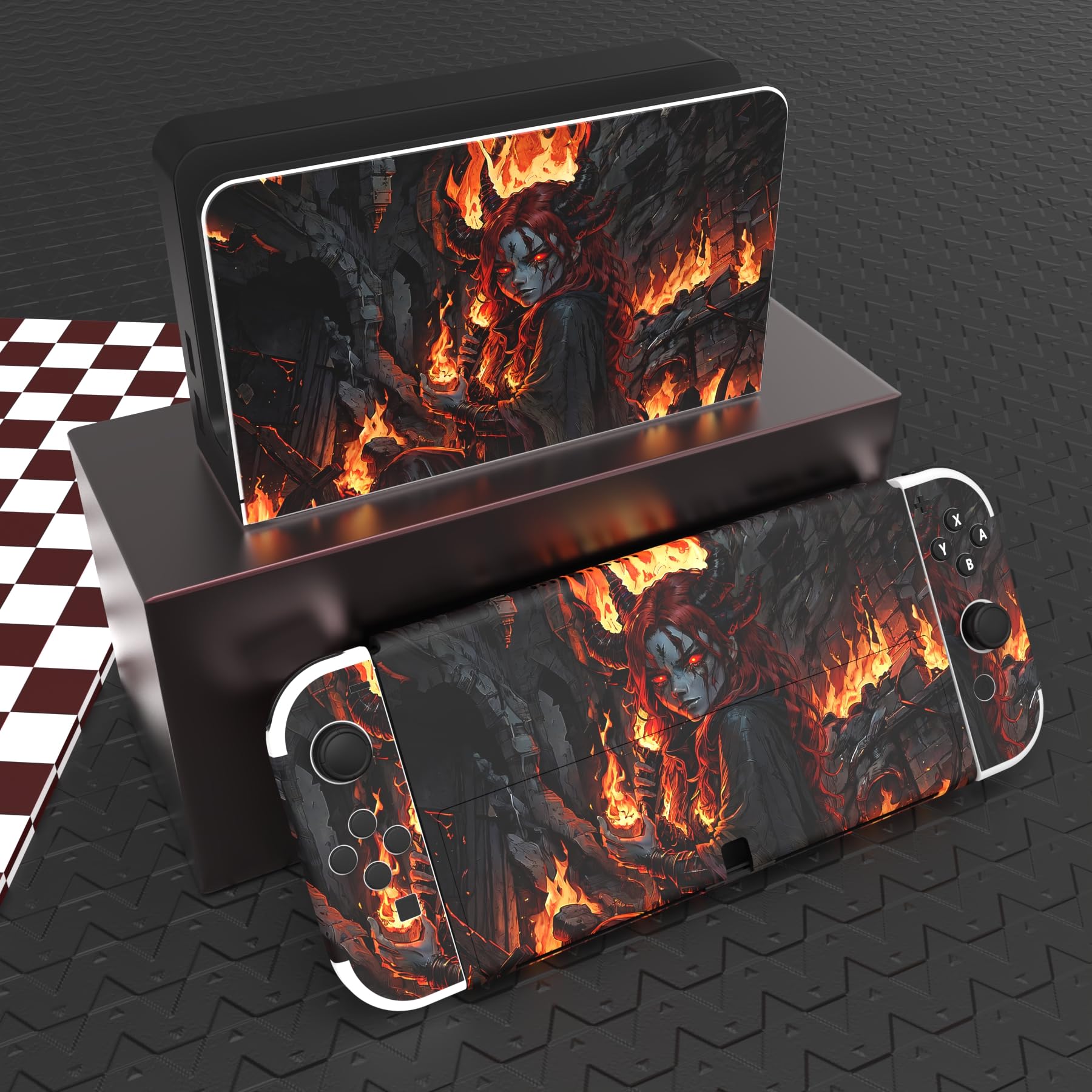 PlayVital Skin Sticker für Nintendo Switch OLED Modell,Aufkleber Sticker Decal Folie Abziehbild Faceplates Klebefolie für Switch OLED Konsole&Joy Con&Dock&Grip(Flamme Gesandter)