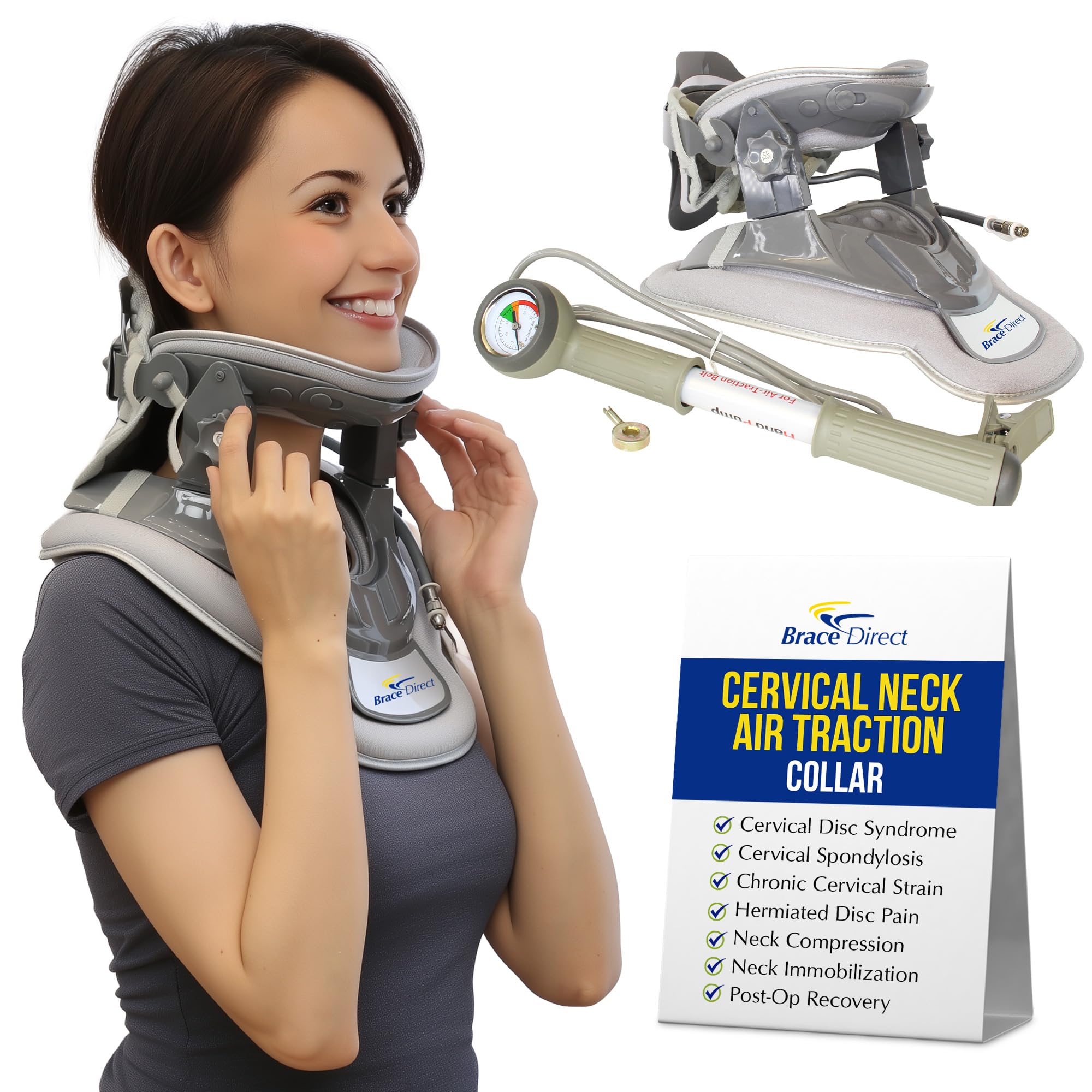 Brace Direct Cervical Neck Air Traction Collar – Home Cervical Decompression Device for Herniated Disc, Pinched Nerve & Spondylosis Relief – Adjustable Portable Spinal Support